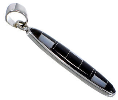 Black Jade And Mother Of Pearl Inlay Silver Slide Pendant NS42686